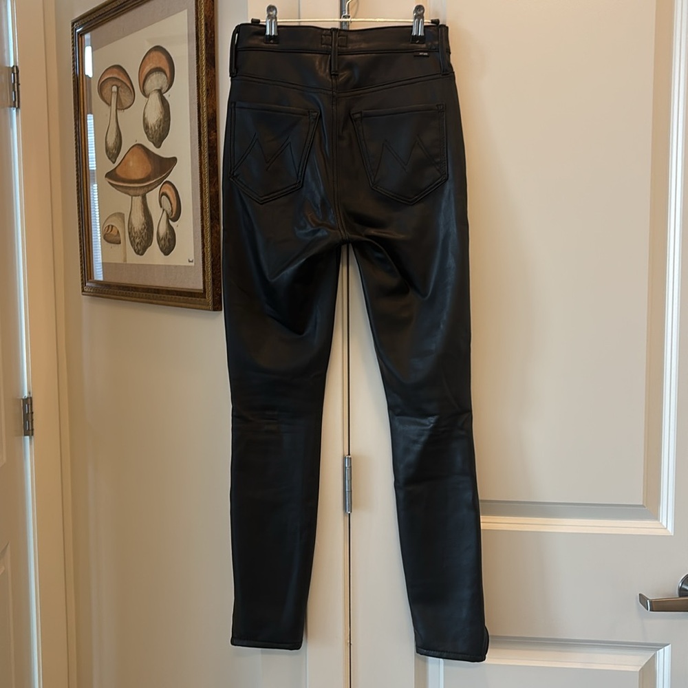 Mother High Waisted Vamp Faux Show black leather pants slits - Picture 9 of 9